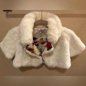 NWOT Ted Baker White Faux Fur Shrug Jacket Size 4 Toddler Girl
